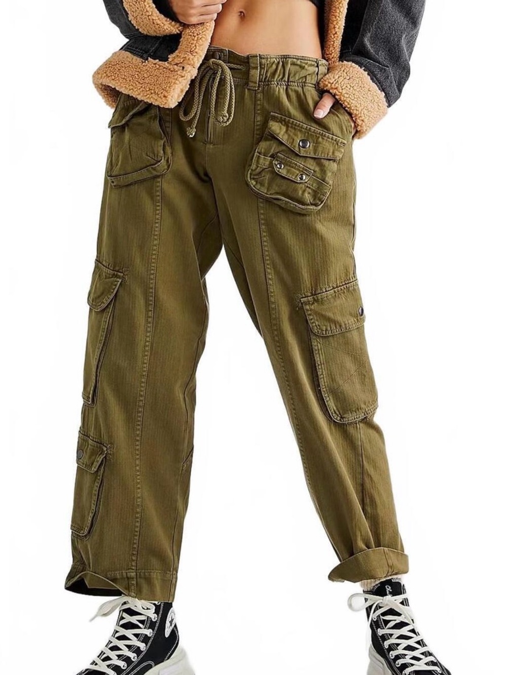 FREE PEOPLE OLIVE TAHITI CARGO PANTS SIZE SMALL!! LIKE NEW!! - Picture 2 of 7